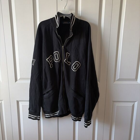 Polo Ralph Lauren Full Zip Track Jacket Black Size 3XB Varsity Fleece Lined